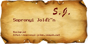 Sopronyi Jolán névjegykártya